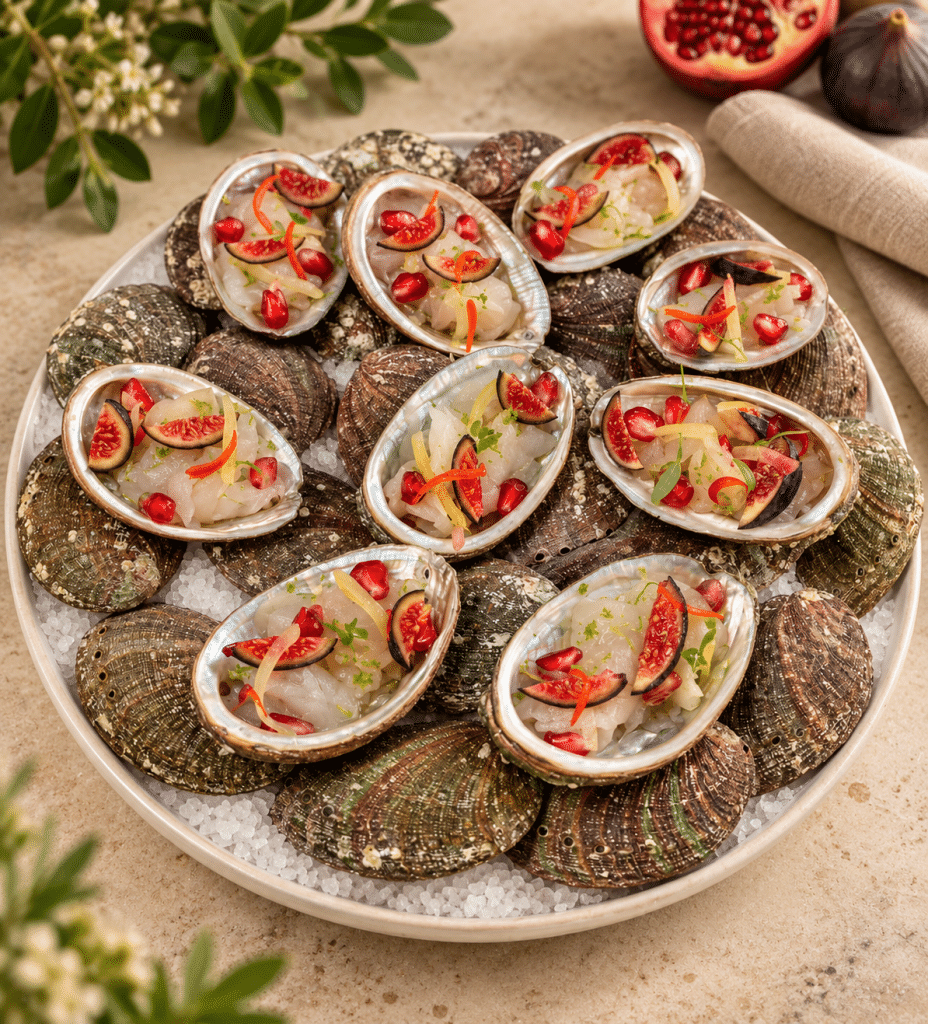 Entrées dressées dans des coquillages